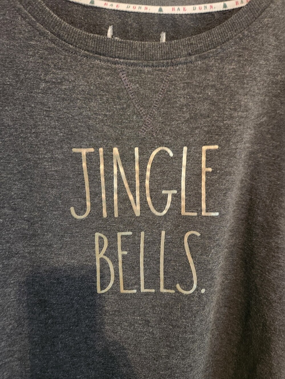 Rae Dunn Pullover Sweater Christmas Jingle Bells Gray Size M/L - Picture 3 of 3